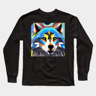 Pop Art Geometric Wolf Head Long Sleeve T-Shirt